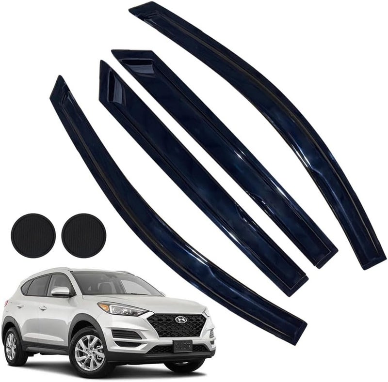 LETINGFAR Rain Guards for Hyundai Tucson SEL 2016-2021, Tape-on Side Window Deflectors for Hyundai Tucson, Window Visors for Hyundai Cars,for Hyundai Car Accessories 4 Rain Guards ＆ 2 Car Coasters - Image 1